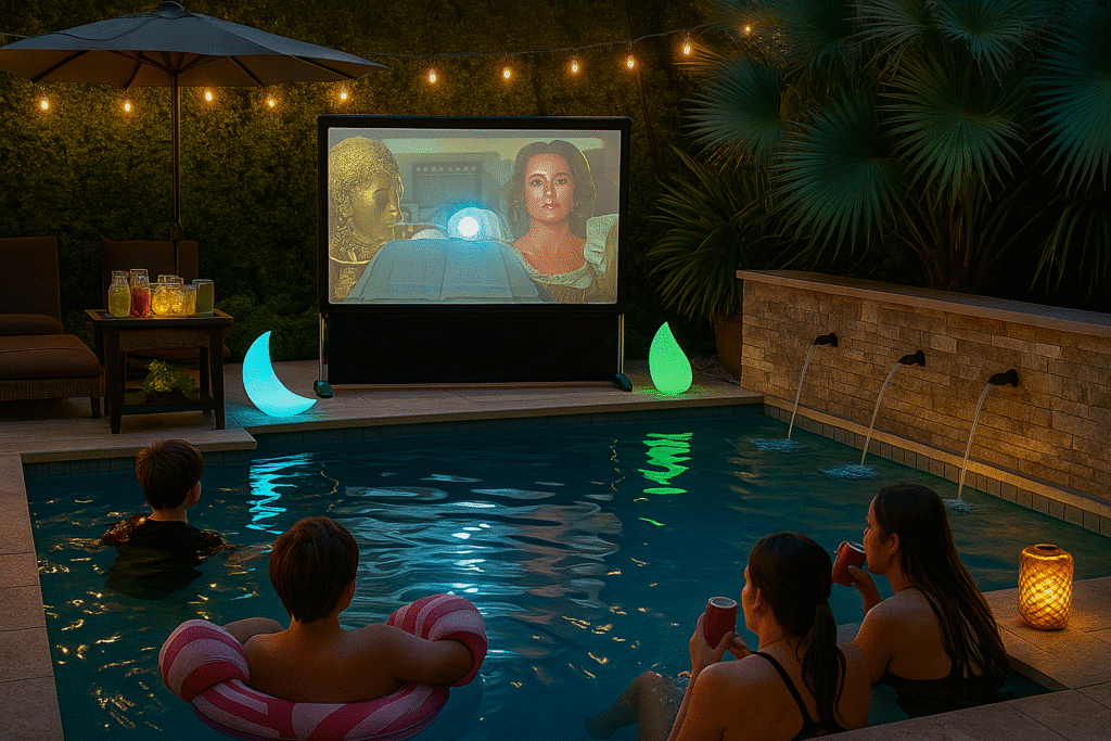 cinema no jardim piscina