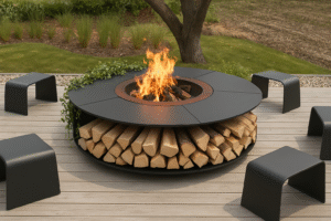 fogueira no quintal, lareira de jardim