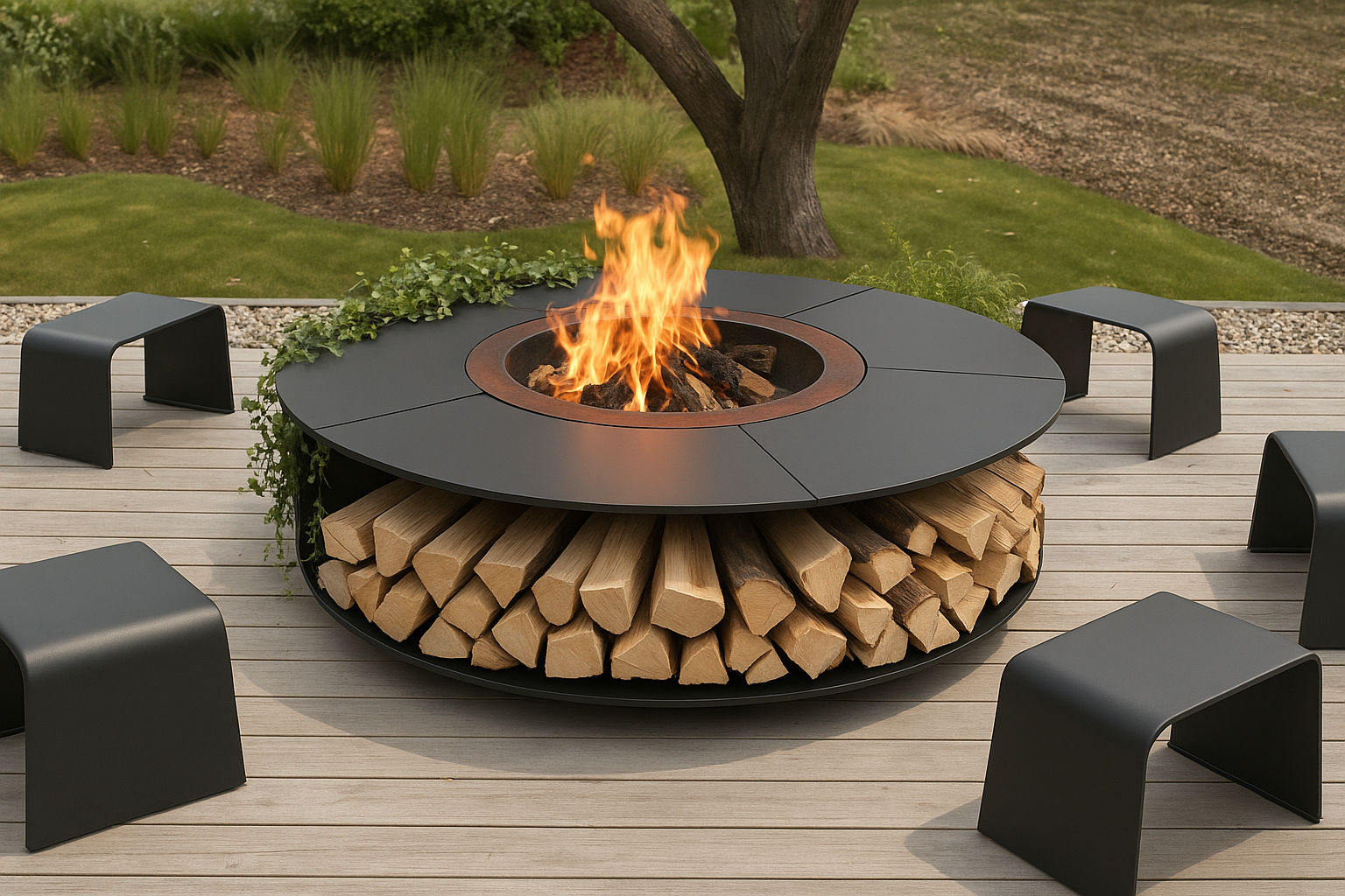 fogueira no quintal, lareira de jardim